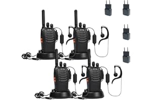 Walkie Talkie PMR446 lizenzfreies Zwei-Wege-Funkgerät pofung PT88E 16 Kanäle Professionelle wiederaufladbare Walkie Talkies mit großer Reichweite mit EU-Ladegerät und Hörmuscheln Schwarz 4 Stück