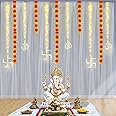 Party Propz White Net Backdrop for Pooja Decoration with Marigold Garland, Om and Swastik Lights Hanging, Wedding Decoration Items for Home, Haldi Decoration Items for Home, Festive Backdrop (8Pcs)