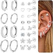 12 Paia Orecchini Donna In Acciaio Chirurgico - Set Piercing Per Cartilagine Con Cerchi E Perle - Foto 6