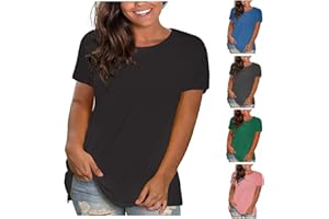 YAOJIWANG Femme Tee Shirt À Manches Courtes Col en Rond T-Shirt D'été Lâches Hauts Couleur Unie Tee Grande Taille Soirée Originale Tee Vacances Chemisier Jersey Plage Travail Tunique Top Manches Tee Shirt Chic