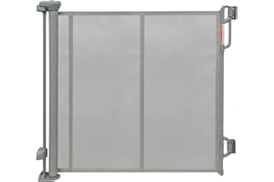 FSYGloryGlides Barrière Extensible Bébé 140 cm Large 86 cm Haut, Barrière de Sécurité en Maille pour Bébés et Animaux, Escaliers, Portes et Couloirs, Ouverture à Une Main (Gray, Version améliorée)