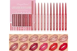 LONGYIER 12PCS Lipliner Set, Samtmatte Wasserdichte Dauerhafte Lipgloss, Verwendet für Dekoration und Füllung, Hohe Farbwiedergabe, Nicht Fettig, Schaffen Perfekte Lippen Make-up für Frauen (# A)