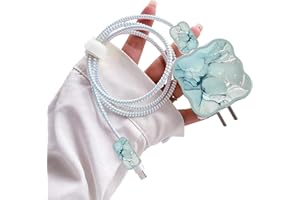 DIYGODY Protector de Cable en Forma de Onda con Patrón de Marmoleado para el Cargador del iPhone, Lindo Ahorrador de Cable Cargador USB para Líneas de Datos de Móviles [Marmoleado Verde]