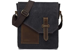VASCHY Borsa Tracolla Uomo,Borsello Uomo Tracolla Piccola Borsello da Lavoro Donna Vintage Borsa a Spalla Tela Borsa Messenger per Ufficio Scuola Viaggio Nero