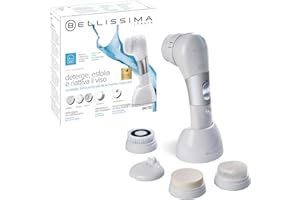 Bellissima Imetec Brosse Nettoyante pour Visage avec Technologie à Vibrations Soniques, 5 Têtes Interchangeables, Résistante à l’Eau, Blanc, 1 Unité