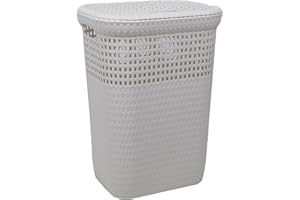 DEA HOME Z439M008 Cesta Portabiancheria Rattan, 60 L, 42x33x58, Bianco