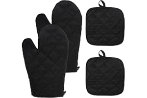 DELAESI Ofenhandschuhe Topflappen Handschuh 4er Set Ofenhandschuhe Hitzebestaendig Backofen Handschuhe rutschfeste Topfhandschuhe Zum Kochen Backen Grillen