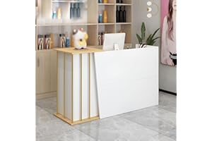 TAIFUAN Bancone Reception Moderno per Negozio, Centro Estetico e Hotel - Con Cassetti, Ripiani e Ampio Spazio (140x90x40cm, Stile Bianco Caldo)