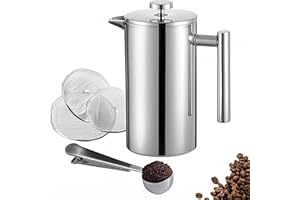 Wrobic Cafetiere French Press Small 350ml/12oz, Cafetiere Stainless Steel Double-Wall Metal Insulated Coffee Press, 3 Level Filtration System with 3 Extra Filter Screens, (1cup)