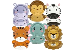 PIXHOTUL Confezione da 60 piatti di carta animale Jungle Safari per feste di compleanno, festa allo zoo, baby shower