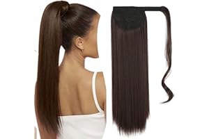 Inscca Extension Cheveux Queue de Cheval M2/33# Marron Foncé & Auburn Foncé Rajout Postiche Cheveux Lisse Droit Wrap Around Synthetique Fausse Long 60 cm Faux Ponytail pour Femme