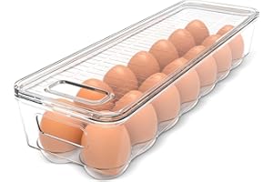 KICHLY Huevera para Frigorífico - 14 Espacios, Tapa y Asa, de Plástico, Bandeja para Huevos (Pack de 1)