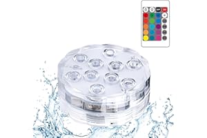KARELLS Lumières de piscine, lumières led sans fil, 10 LED multicolores, télécommande, étanches, décoratives, pour l'eau, 6 x 1,5 x 10 cm