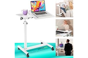 ‎ELONEO ELONEO maxVitalis mobiler Betttisch auf Rollen, Stehtisch höhenverstellbar/breitenverstellbar, Tischplatte neigbar/klappbar, Bett-Beistelltisch für Krankenbett, Pflegebett, Laptoptisch (Weiß)