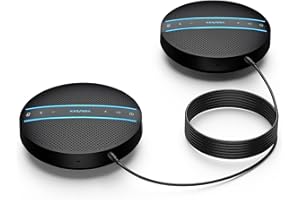 Kaysuda Vivavoce Bluetooth SP300KIT da conferenza 2 pezzi, fino a 16 partecipanti, tempo di chiamata 18h, pick-up vocale a 360° 2x6 AI Echo e microfoni con cancellazione del rumore, Daisy Chain