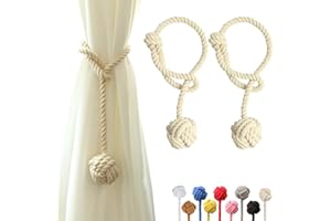 OCIOLI 2 alzapaños de Cortina con Gran Bola Tejida para Exteriores, alzapaños de algodón Tejido a Mano, alzapaños Decorativos para Cortinas (Beige, 2)