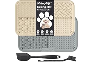 MateeyLife 2PCS Tapis de léchage Chien avec ventouses - Tapis Anti-Glisse Alimentation Humide/Sèche, Surface Alvéolée Lavable Apaisant Anxiété Chien/Chat, Tapis de Distribution pour Croquettes