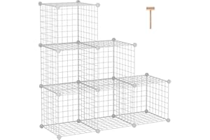 C&AHOME Drahtwürfel-Aufbewahrung, 6 - Würfel-Organizer aus Metall mit C-Gittern, modulare Regaleinheiten, Lagerbehälter-Regale, Schrank-Organizer, 93,5 cm L x 31,8 cm B x 93,5 cm H, weiß