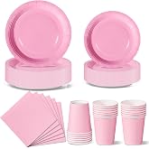 Nkaiso 96 Pieces Light Pink Tableware Party Birthday Plates and Cup Children's Birthday Party Decoration Disposable Plates Na