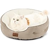 Bedsure Cama Grande Lavable Gatos - Redonda Antideslizante Interior para Gatitos y Cachorros, Camello 51x48x15cm