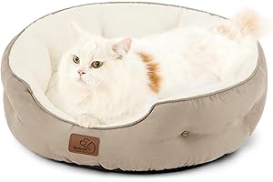 Bedsure Cama Grande Lavable Gatos - Redonda Antideslizante Interior para Gatitos y Cachorros, Camello 51x48x15cm