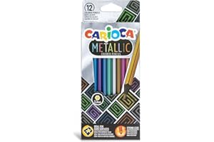 CARIOCA Matite Metallic, 12 Pastelli con Finish Metallico e Colori Coprenti, Forma Esagonale, Pastelli per Bambini e Adulti, Ideali per Disegnare e Colorare, Facili da Temperare, Colori Assortiti