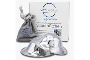 ‎VITALWORXX VITALWORXX Silberhütchen aus reinem 999-er Silber (2 Stück) inklusive 2 Paar Stilleinlagen und 1 Aufbewahrungs-Beutel, zur Anwendung bei empfindlichen Brustwarzen