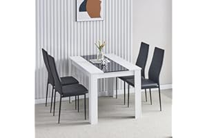 Menaka Modern White Dining Room Table and Chairs Set of 4 for Small Space, 5pcs Wood Kitchen Table with 4 Seats Chairs Set for Restaurant Dinette Space-saving (table and 4 black leather chairs)