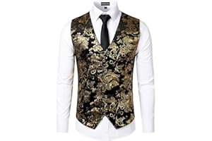 PARKLEES Herren-Weste, luxuriös, metallisch, Paisleymuster, goldfarben, bedruckt, für Hochzeit, Abschlussball, Party, Anzug oder Smoking