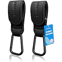 Bdwing 2 stuks Kinderwagenhaken voor Tassen, Luiertassen, Leer, Universele Kinderwagen-Accessoires, Kinderwagenhaak voor Step, Kinderwagen, Aanhanger, Rollator, Fietsaanhanger (Zwart