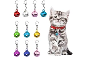 PROUSKY 10 Pieces Pet Bells for Collars, Colorful Metal Jingle Bell for Dog Cat Collars with Lobster Clasps for Necklace Collar Charm, Festival Party DIY Crafts Decoration and Training