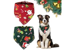 WUSJCOF Lot de 2 Bandanas de Noël pour Chiens, Foulards Triangulaires pour Animaux, Accessoires de Déguisement de Noël pour Petits et Moyens Chiens et Chats (Rouge Vert)