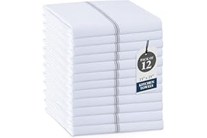 LANE LINEN Kitchen Hand Towels, 12 Pack Dish Towels for Kitchen Drying, 100% Cotton Super Absorbent Tea Towel, Quick Dry, 14"x25", Useful for Cleaning Countertops, Durable for Daily Use - Grey Stripe