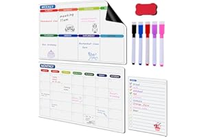 SUVSOON Dry Erase Calendar Whiteboard, 3-Pack Monthly Weekly Planner Whiteboard and to Do List for Refrigerator,Home Kitchen, Office, Classroom Magnetic Calendar, Includes 5 Markers 1 Eraser