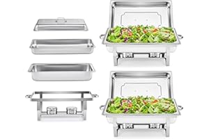 ‎WILPREP Wilprep Chafing Dish Speisewärmer 9L 2pcs Edelstahl Warmhaltebehälter Wärmebehälter Edelstahl Buffet-Set für Catering Buffet und Party (Silber - 2 Set)