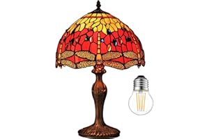 Kinbolas 12 -calowe Biurko Light Dragonfly Series Witrażem W Stylu Tiffany Style Mała Lampa Nocna Czytanie Antyczna Lampa Stołowa Sypialnia Biuro Sypialnia Vintage Art Deco Victorian