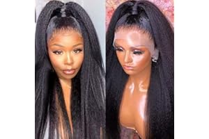 CLASSINE Perruque Yaki Perruque Cheveux Humain 13x4 Lace Frontal Wigs Perruques BréSiliennes Kinky Straight 100% De Cheveux Humains Vierges Densite 180% Perruques Pour Les Femmes Noires 22 Pouces