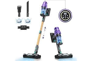 VENHIDELY 45KPA/560W Aspiradora sin Cable, Aspirador Escoba sin Cable Potente 60 Minutos en Modo Automático, Pantalla Táctil LED, Aspirador Inalámbrico Antienredo para Suelo/Alfombra/Pelos de Animales