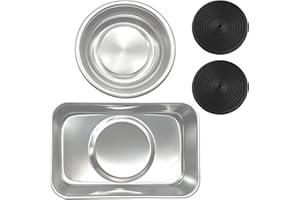 RJFUJP Magnetic Parts Tray, 2-Piece Set with Round and Rectangle Magnetic Trays, Stainless Steel Construction for Tool Organization, 9.3 x 6.4 cm Rectangle and 7.6 x 7.6 cm Round