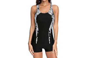 CharmLeaks Women Boyleg One Piece Swimsuit Sport Swimming Costume Modest Swimwear