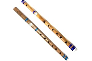 KOPEME 2 x Professional Concert Flutes 17” G Scale Bansuri Bamboo Flutes - Set of Fipple (Straight/End Blown) & Transverse (Side Blown)