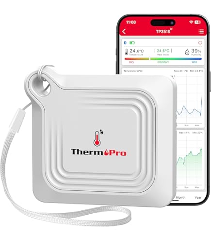 ThermoPro TP350 Thermomètre Bluetooth, Hygromètre D'intérieur avec Alertes, Humidimètre avec Application Intelligente, Enregistrement et Exportation des Données sur 2 Ans, Pour Chambre et Bureau