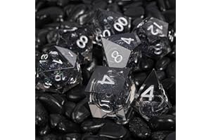HKDZ Liquid Core DND Dice Grey White 7pcs with Gift Box,Handmade Resin Polyhedral D&D Dice for Dungeons and Dragons, Role Playing Dice Set D20 D12 D10 D8 D6 D4