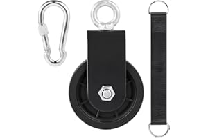 JITIFAZH 90mm Umlenkrolle Seilrolle mit Hängegurt Karabiner, 360° Schwenkbar Kabel Pulley für Schaukelzubehör Wäscheleine Latzugstange Seilzug Fitness DIY Heim-Fitnessgeräte (1Set-Schwarz)