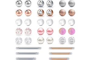 LAURITAMI 36pcs 14G Boules de Piercing de Rechange 5mm 1.6mm Acier Chirurgical Langue Piercing Mamelon Corps Bijoux 12/14/16mm