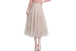 ANIMQUE Damen Tüllrock Midi Faltenrock Hoher Bund Schick Rock Elastisch Taille Drapiert Stoff