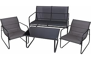 Nexos Trading Astoria Sitzgarnitur Gartengarnitur 1 Bank 2 Stühle 1 Glastisch Garten-Set – Farbe: grau -Gartenmöbel-Set Balkonset Terrassenmöbel Sitzgruppe