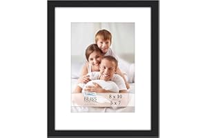Icona Bay - 10x8 Black Picture Frame with Removable Mat for 7x5 Photo - Modern Style Engineered Wood Frame - Table Top or Wall Mount - Bliss Collection