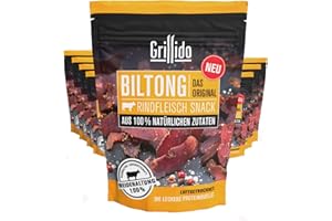 ‎GRILLIDO Grillido Biltong Original 8er Pack | Der proteinreiche Trockenfleisch Snack - Die perfekte Alternative zu Beef-Jerky, Proteinriegeln oder Protein-Chips| 100% natürlich | 8x30g