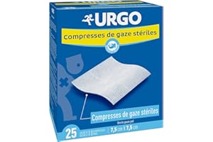 Urgo - Compresses de gaze stériles - Absorption - Boîte de 25 sachets de 2 compresses - 7,5cm x 7,5cm